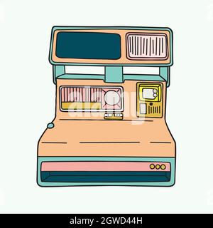 Vintage cameras. Hand drawn polaroid picture. Retro film video. Colored doodles. Stock Vector