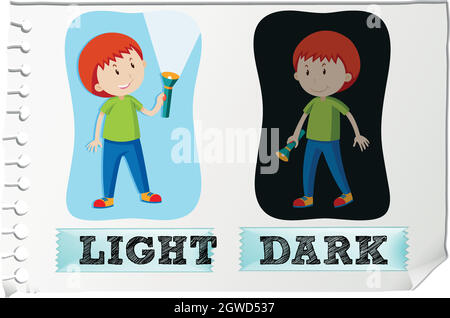 Opposite adjectives with light and dark Stock Vector