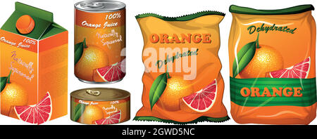 Dehydrated orange in different packaging Stock Vector