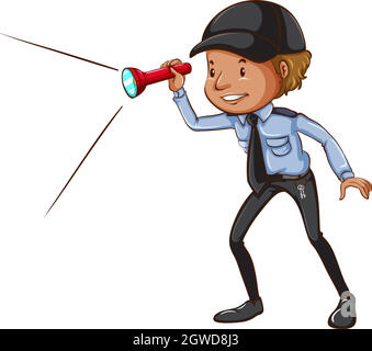 A sketch of a security guard with a flashlight Stock Vector