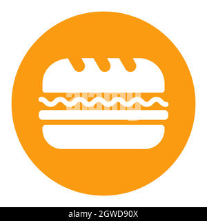 Subway Sandwich vector white glyph icon. Fast food sign Stock Vector