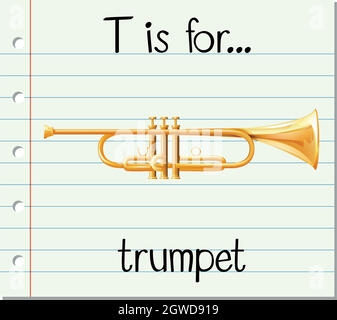 Flashcard letter T is for trumpet Stock Vector