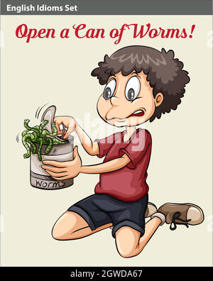 A boy opening a can of worms Stock Vector