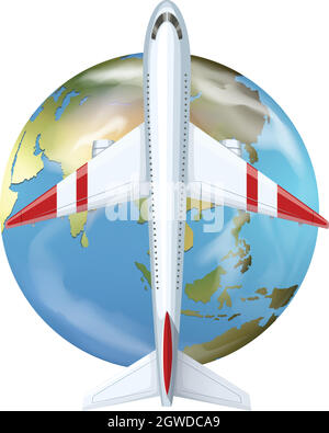 Airplane flying over the world Stock Vector