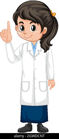 Girl in science gown standing on white background Stock Vector