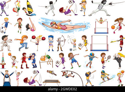 Sport activities by boys, girls, kids, athletes isolated Stock Vector