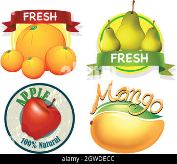 Label design with word and fresh fruits Stock Vector