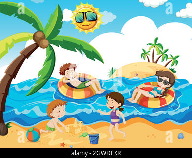 A Family Trip at th Beach Stock Vector