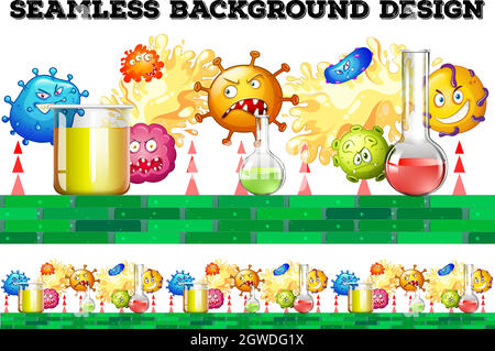 Seamless beakers and bacteria Stock Vector