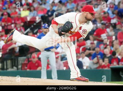 St. Louis, United States. 03rd Oct, 2021. St. Louis Cardinals starting pitcher Jon Lester delivers a pitch to the Chicago Cubs in the first inning at Busch Stadium in St. Louis on Saturday, October 2, 2021. Photo by Bill Greenblatt/UPI Credit: UPI/Alamy Live News Stock Photo