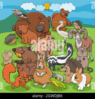 cartoon wild animals comic characters group Stock Vector