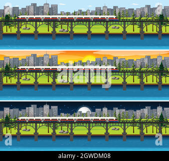 View of city in different time in a day Stock Vector