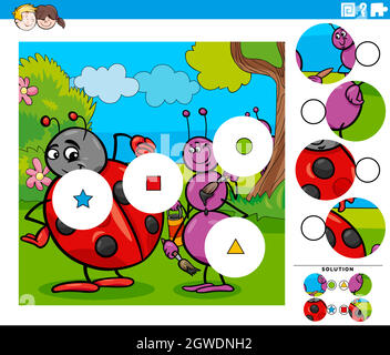 match pieces game with cartoon insects characters Stock Vector
