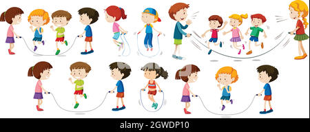 Children doing jump rope Stock Vector