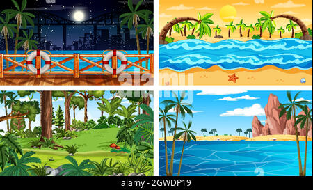 Four different nature horizontal scenes Stock Vector