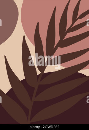 Abstract botanical wall art poster. Fluid organic shapes, neutral natural colors. Mid Century Modern design. Plant abstraction poster. Vector illustration Stock Vector