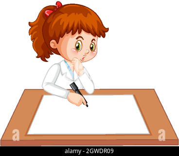 Cute girl wearing scientist uniform writing on blank paper Stock Vector