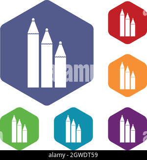 Three pencils icons set Stock Vector