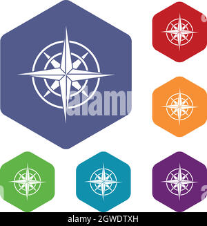 Ancient compass icons set Stock Vector