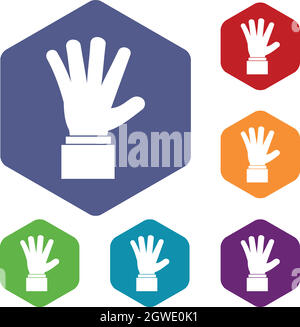 Hand showing five fingers icons set Stock Vector