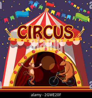 Circus animals show tent concept, cartoon style Stock Vector