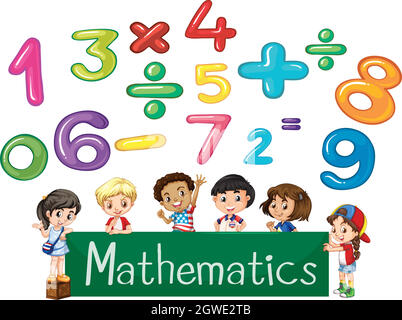 Colored numbers and children Mathematics Stock Vector