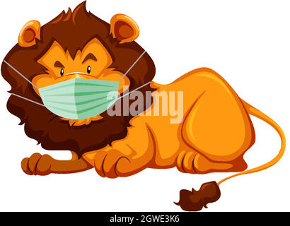 Lion cartoon character wearing mask Stock Vector