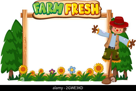 Border template design with scarecrow in the garden Stock Vector