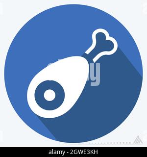 Icon Ham - Long Shadow Style - Simple illustration, Editable stroke, Design template vector, Good for prints, posters, advertisements, announcements, Stock Vector