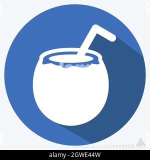 Icon Coconut - Long Shadow Style - Simple illustration, Editable stroke, Design template vector, Good for prints, posters, advertisements, announcemen Stock Vector