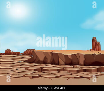 Drought cracked desert landscape Stock Vector