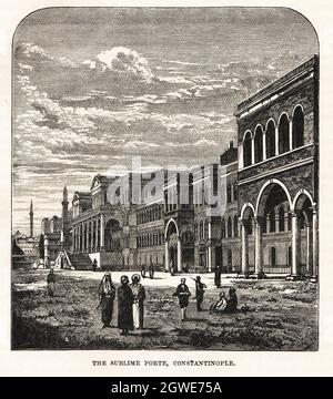 B&W Illustration; The Sublime Porte, Constantinople, Turkey, c1887 Stock Photo