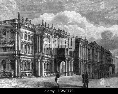 B&W Illustration; The Winter Palace St. Petersburg, Russia, c1877 Stock Photo