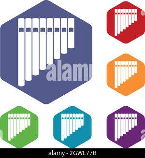 Pan flute icons set Stock Vector