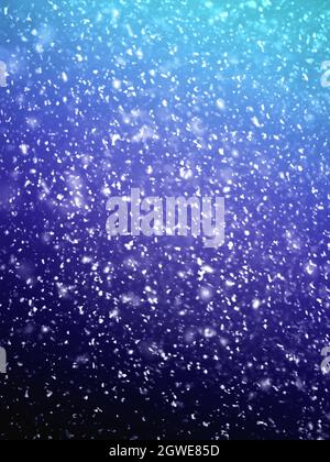 Falling snowflakes outside the window. Close-up. Winter background Stock Photo