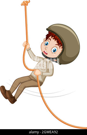Girl climbing rope on white background Stock Vector