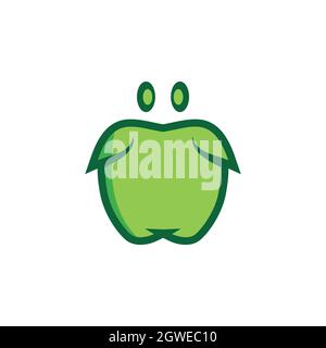 cute green apple cartoon mascot logo icon flat vector concept graphic design Stock Vector