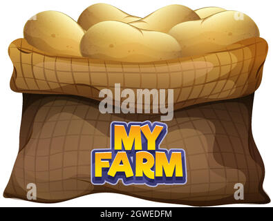 Font design for word my farm with bag of potatoes Stock Vector
