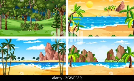 Four different nature horizontal scenes Stock Vector