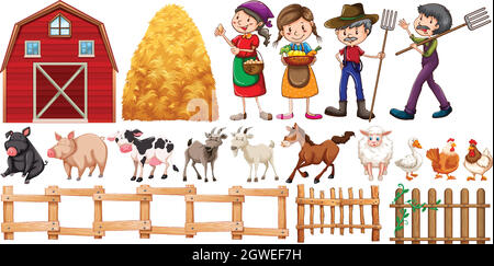 Farmers and farm animals Stock Vector