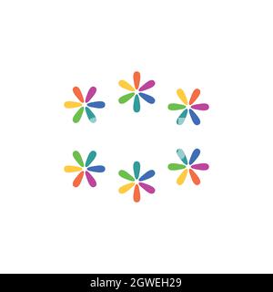 six flowers full color logo icon flat vector concept graphic design Stock Vector