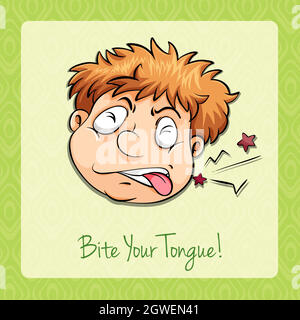 Idiom bite your tongue Stock Vector