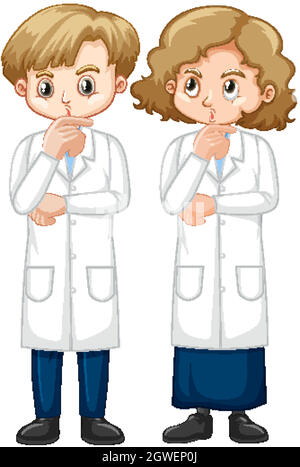 Girl and boy in science gown standing on white background Stock Vector