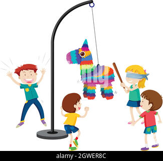 children playing pinata party game Stock Vector