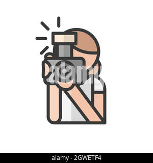 Female photographer avatar. Profile user, person. People icon. Vector illustration Stock Vector