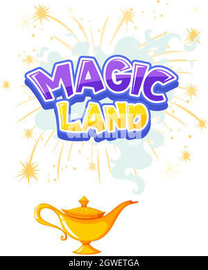 Font design for word magic land with golden lamp Stock Vector