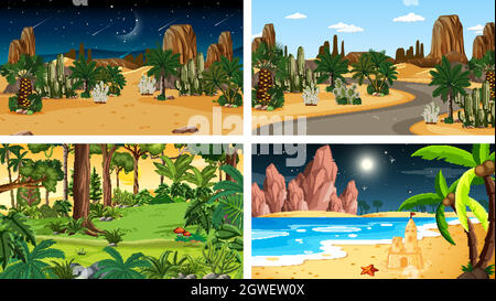 Four different nature horizontal scenes Stock Vector