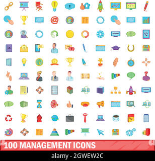 100 management icons set, cartoon style Stock Vector