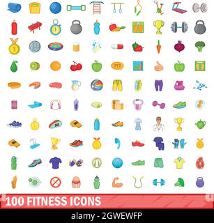 100 icons set, cartoon style Stock Vector