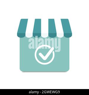 Online shopping icon. Concept Marketing and Digital marketing. Mockup shop and checkmark. Online shopping on application and website concept. Vector Stock Vector